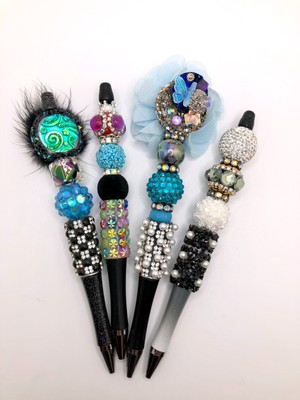Handmade Fancy Beaded Pen Bling One of a Kind Gift Boho Black PG77