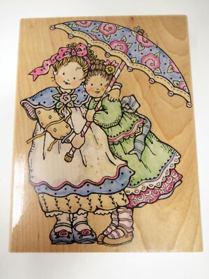 UNUSED Penny Black Rubber Stamp Girls Umbrella 1997 Rain or Shine Friends 312K