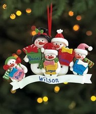FAMILY OF 5 PERSONALIZED SNOWMAN CHRISTMAS TREE ORNAMENT HOLIDAY HOME DECOR