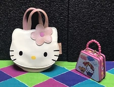 HELLO KITTY MINI COIN PURSE W/HANDLES, PINK & WHITE PVC, SANRIO 2005!