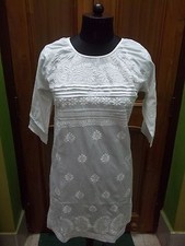 XS S M L XL 2XL LONG ETHNIC CHIKAN EMBROIDERY 100 COTTON TOP TUNIC KURTA KURTI