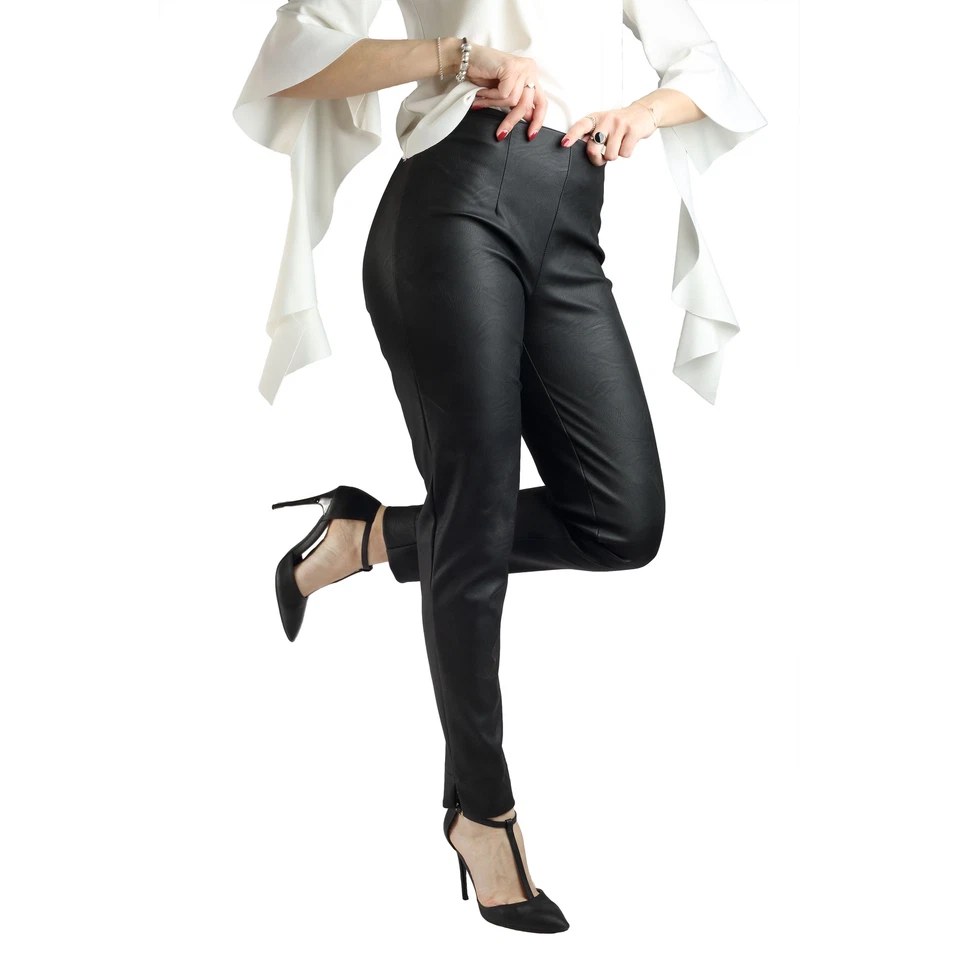 Pantalon Femme Casual En Cuir Synthétique Slim Fit Made In Italy 0951 - Photo 2/4
