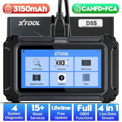 XTOOL D5S Four System Diagnostic Tool CAN FD OBD2 Scanner 15+ Reset FCA Autoauth