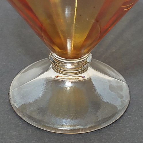 Vtg iridescent orange carnival glass sherbet/dessert dish w/clear glass pedestal - Picture 3 of 11
