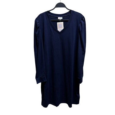 LuLaRoe Plus Size 2XAva Mutton Sleeve Dress Navy Blue V-Neck Long Sleeve NEW