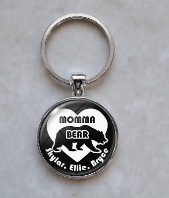 Momma Bear mommabear mother mom mommy Custom Kid Names Keychain