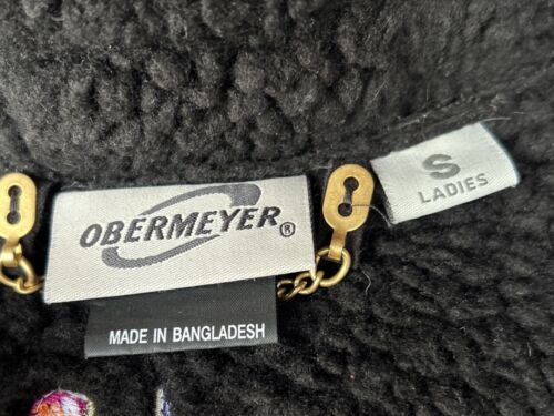 Vintage Obermeyer warme Damenjacke mit Blumenstickerei Kunstleder schwarz Größe S - Bild 9 von 10