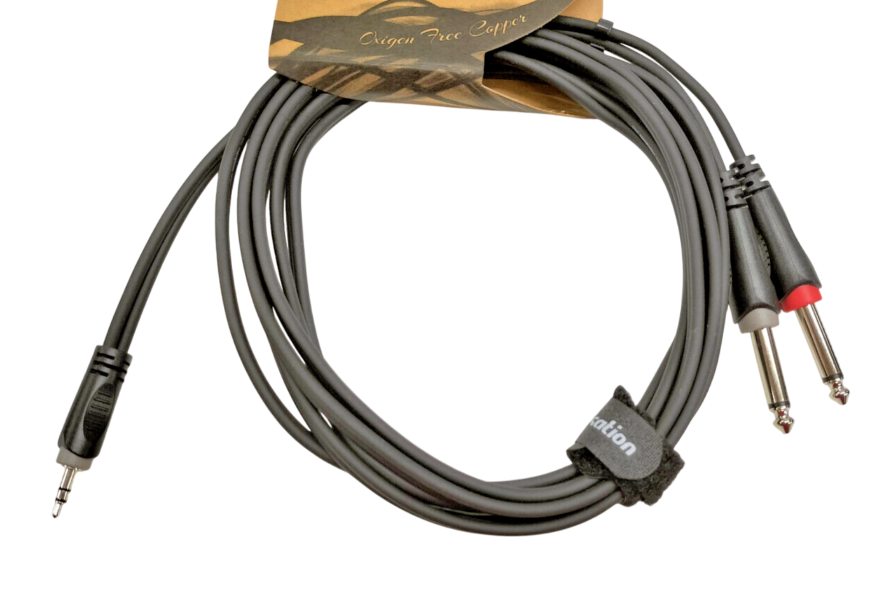 Cavo Adattatore 1 Mini Jack Stereo 3.5 mm / 2 Jack Mono 6.3 mm 3 Metri 6,35