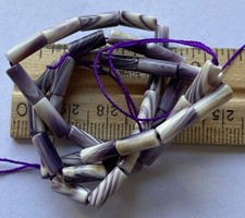 10x4mm mixed purple tube wampum quahog beads 16  strand. About 39 beads.