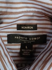 Pronto Uomo Dress Shirt Large Non-Iron Striped Long Sleeve Button Front