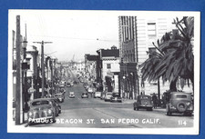 SAN PEDRO CALIFORNIA BEACON STREET SCENE VINTAGE REAL PHOTO POSTCARD VIEW