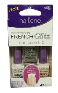 NAILENE Professional French Glitz Manicure Kit w/Glitter Top Coat +42 Tip Guides