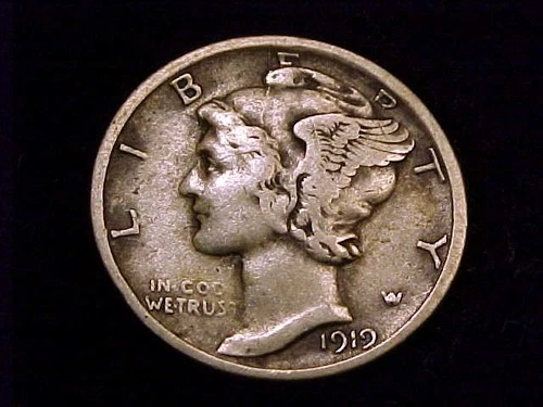 1919-D  Mercury Dime,  Fine to Very Fine Grade.