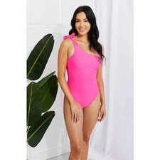 Marina West Swim Deep End One-Shoulder One-Piece Swimsuit Hot Pink Size XL