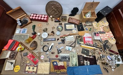 Junk Drawer Lot #3 - Random Antique Vintage Smalls - Coins, Knives, Boxes, Money