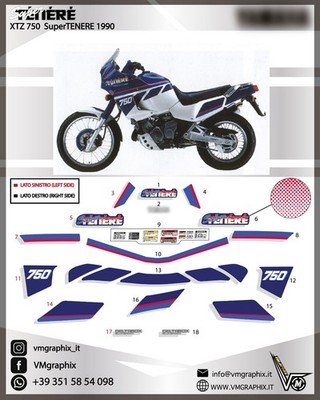 GLITTER XTZ 750 SUPERTENERE 1990 Xt 750 Z Grafik Aufkleber / Sticker super zart