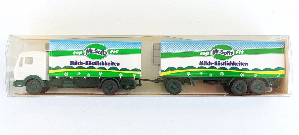 Wiking 1:87 #30 458 MB 1638 frigo truck+trailer Milch Mr. Sofy S.G - Immagine 2 di 2