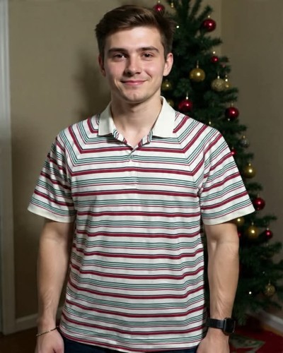Cacharel, VTG 1990s Candy Cane Christmas Cacharel Shirt Men's Large Green Red Stripe White