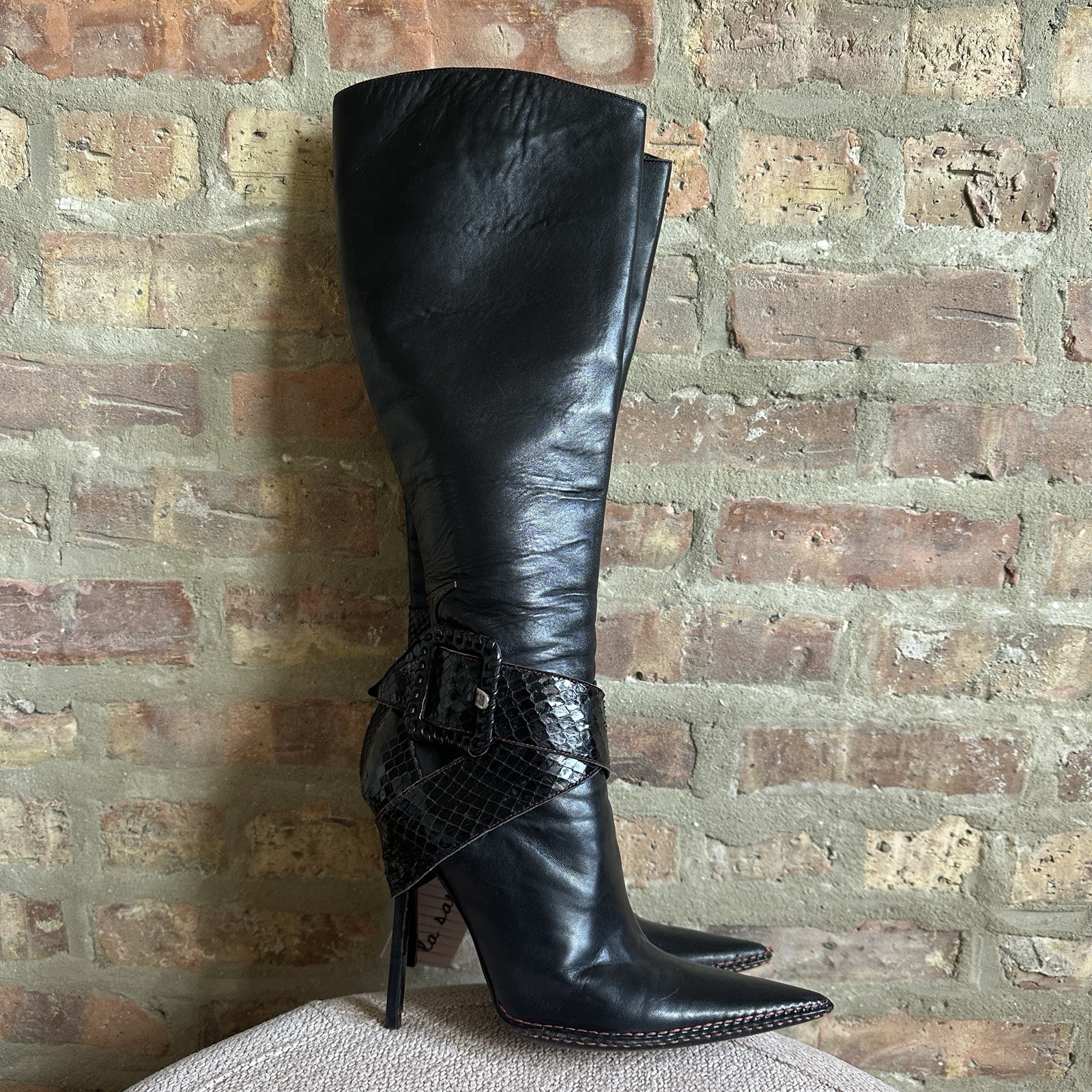 Claudio Merazzi Designer Black Snake Pointed Toe Stiletto Buckle Boots ...
