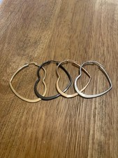 4 Pair of 14 K gold Plated Heart Hoop Earrings
