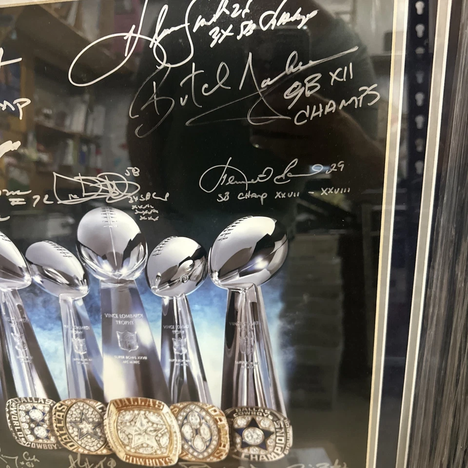 Dallas Cowboys 5 Championship Rings Signed 23X27 Framed Photo W/ SB Inscriptions - Image 3 of 4