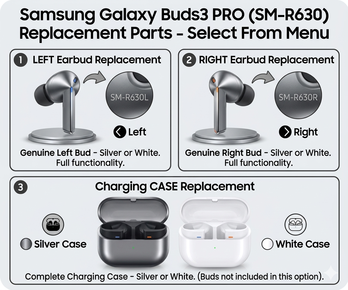 Samsung Galaxy Buds3 Pro SM-R630 Replacement Pieces: Pick Your