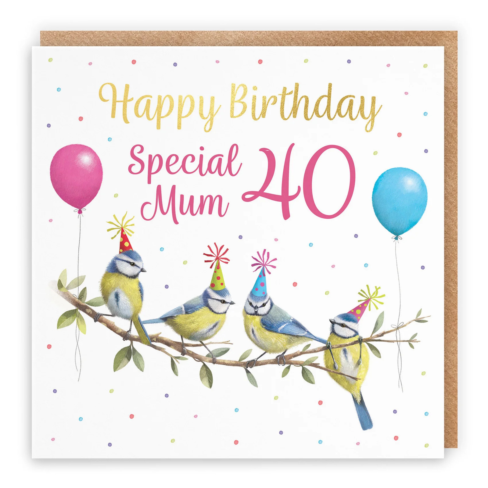 40th Mum Blue Tits Birthday Card Gold Foil Milo's Gallery