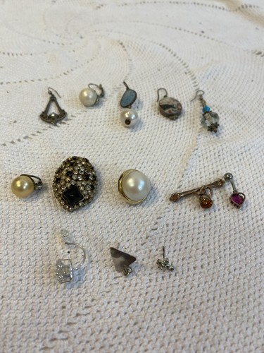 Lotto 13 pezzi bigiotteria vintage mista argento madreperla clip piercing - Foto 2 di 17