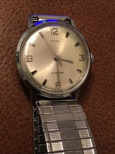 Vintage 1969 TIMEX Marlin Men Wristwatch with Linen Bezel, Silver Indices