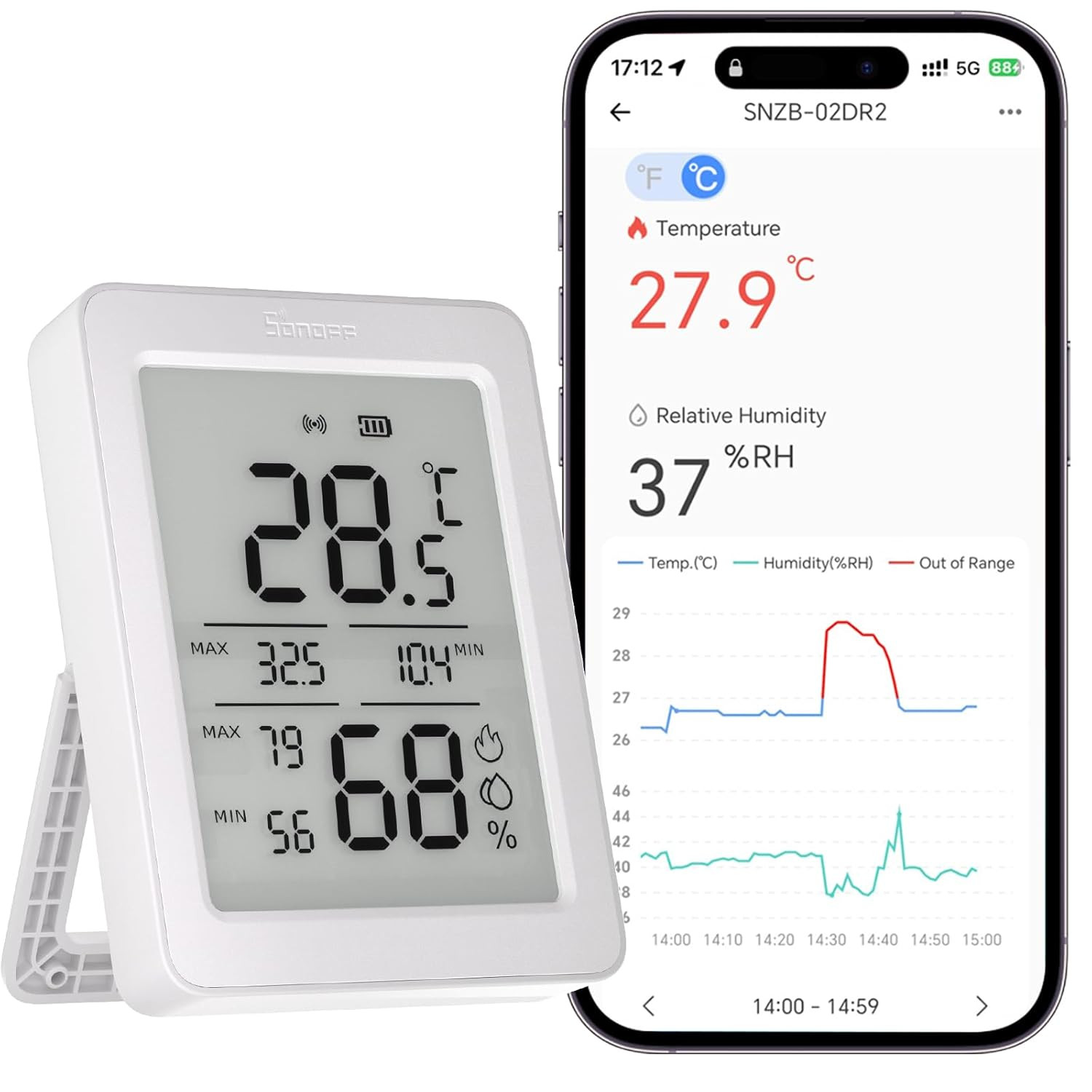 Airguard TH Sensore Zigbee Temperatura Umidità Interni Professionale