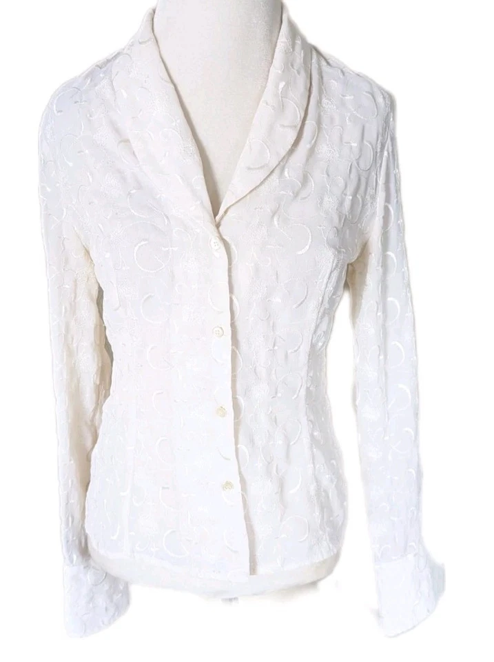 Top Bebe vintage Y2K blanco estampado floral con botones de gasa manga larga Foto 2 de 4