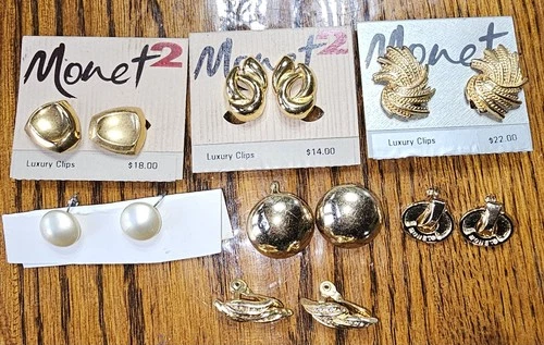 #5 Monet Clip-On Earrings Jewelry Lot, Vintage To Modern Costume
