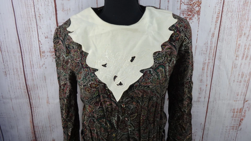 VTG Chel'sea Dress Floral 12 Lace Collar 80s Long Sleeve Modest Cottage USA - Image 2 of 4