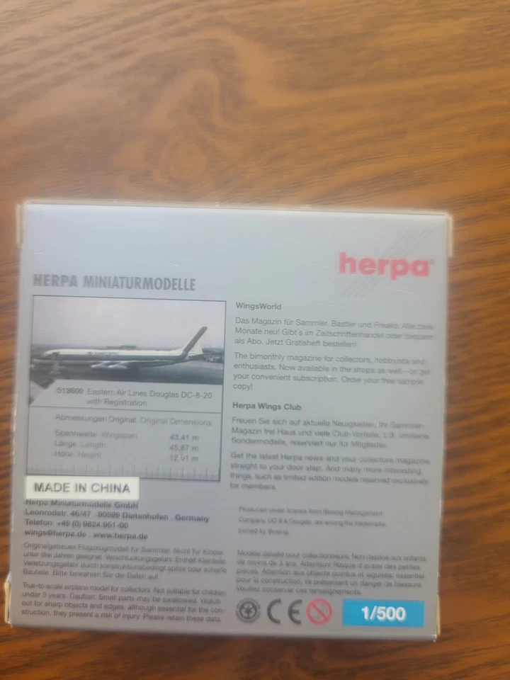 Herpa Wings 1:500 Douglas DC-8-20 Diecast Model Eastern 513609 Foto 2 de 4