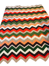 Vintage Afghan Blanket 101 x 71.5 Inch Hand Made Zig Zag 8 Colors Large