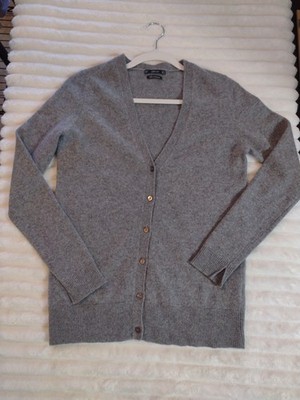 100% Cashmere Cardigan Womens M Zara Grey Button Down V-Neck Soft Grandpa Money