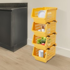 Stackable Plastic Storage Bins 4PC Yellow   Space Saving Organizer Set