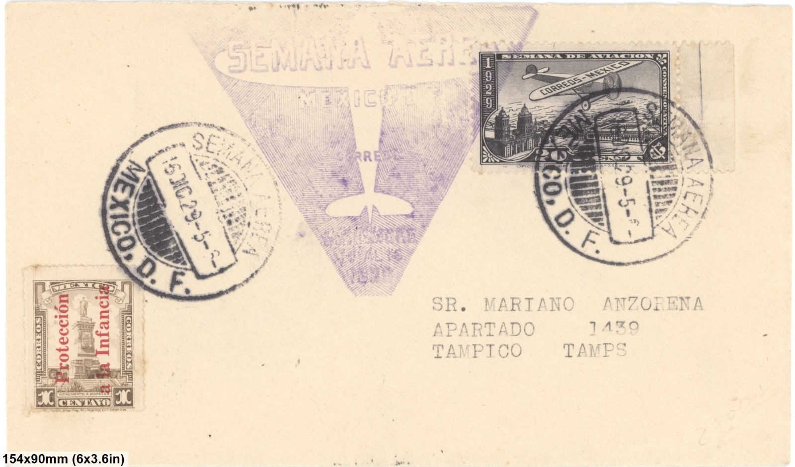 Mexico 1929 Aviation Week Airmail Cover Semana De Aviacion Mexico D F