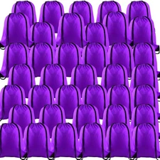 40Pcs Purple Drawstring Backpack Bags Bulk Sports Gym Travel Sack Storage