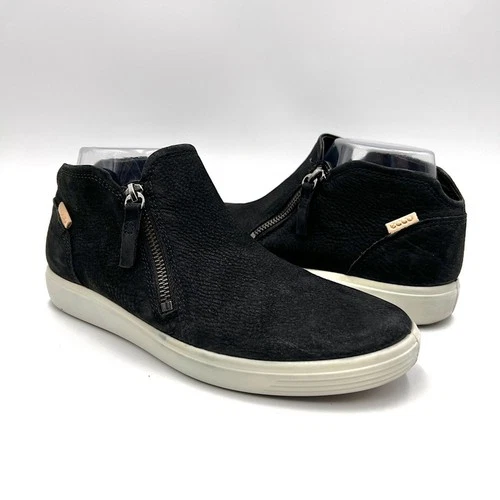 Ecco Soft 7 Black Nubuck Low Cut Zip Sneaker Booties US Size 8.5