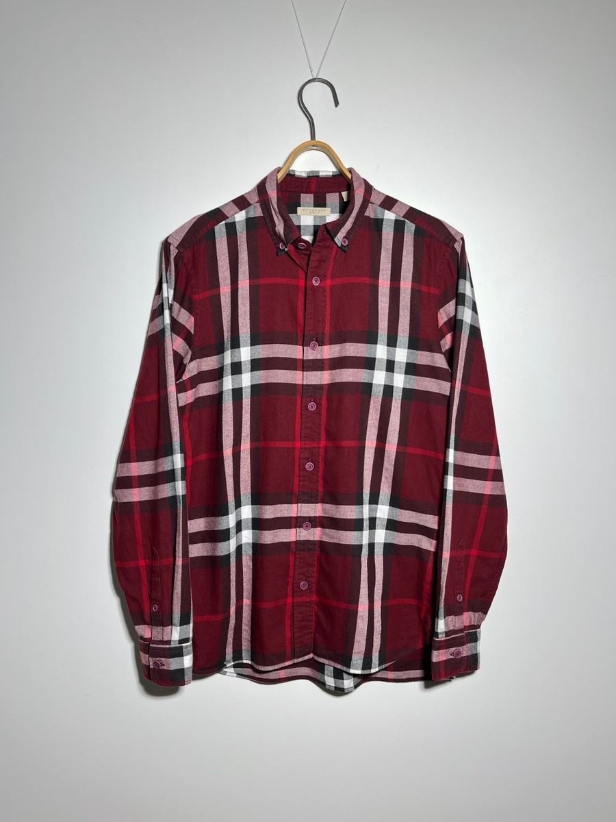 Burberry Brit Burgundy Nova Check Plaid Flannel Shirt Men's Size M