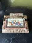 Vintage Persian Wooden Desk Organizer Inlaid Mosaic Art with Brass Pen Holders! — photo 2
