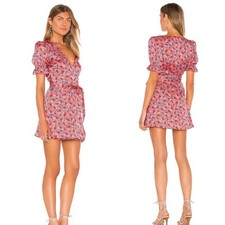 House of Harlow x Revolve Aja Mini Dress Red Floral Poppy Puff Sleeve Small