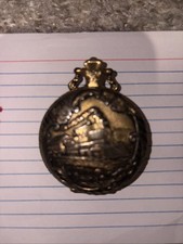 Gold Tone Pocket Watch Train Locomotive Needs Battery