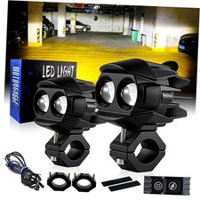 Motorcycle Fog Lights Auxiliary Spotlights White/Amber Driving LED Light Kit,