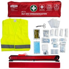 Produktbild - KFZ Verbandskasten 3 in1 Set Erste Hilfe DIN 13164 + Warnweste + Warndreieck 