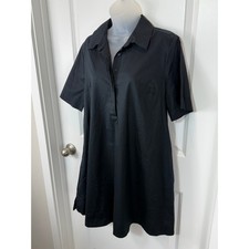 Old Navy Black Collared Short Sleeve Shirt Dress Medium Cotton Lagenlook Career