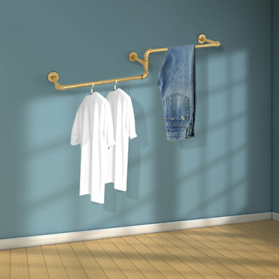 Gold Wandmontage Kleiderstange Industrie Rohr Kleidung Bar Rack Aufhängehalter