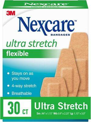 SM Nexcare Soft 'n Flex Bandage, Assorted Sizes, 30 Count (3 Pack)