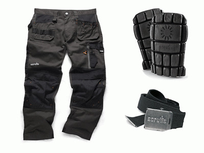 SCRUFFS Trade 3d Work Trousers 30-40 Waist 30 32 34 Leg GREY KNEEPADS & BELT